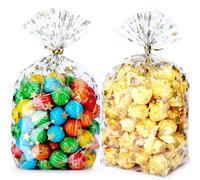 Voikinfo Bottom Gusset Bags 100Pcs 5X7"" Gold Star Clear Cellophane Bags Plastic Gift Bags Cello Bags Treat Bags Bulk Party Favor Goodie Cookie with Gold Twist Tie, VOjsPD57-100P