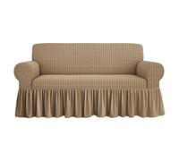 Voila' 2 3 4 Seater Stretch Ruffle Sofa Cover (Beige, 3 Seater)