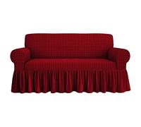 Voila' Bolle Fabric 2 3 4 Seater Stretch Ruffle Sofa Cover (Burgundy, 2 Seater)