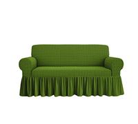 Voila' Bolle Fabric 2 3 4 Seater Stretch Ruffle Sofa Cover (Green, 3 Seater)