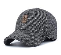 Voilalove Men's Winter Warm Wool Woolen Tweed Peaked Baseball Cap Hat with Foldable Ear Warmer (A-Grey)