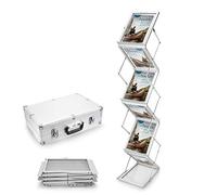 Voilamart A4 Folding Brochure Rack Leaflet Display Stand Double Sided Floor Stand Magazine Rack Trade Show Exhibition with Carry Case (6 Display Sections)
