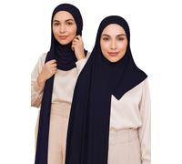 Voile Chic Instant Hijab Scarf For Women - Premium Jersey Head Scarf Wrap - Navy Blue