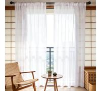 Voile Curtain 120 x 214 cm Semi Transparent, Light Filtering Airy, Faux Linen, Eyelet, Lightweight, Semi Transparent Window Treatment for Bedroom Living Room Patio Door, White