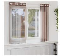 Voile Curtain 140x140 cm Brown 100% Polyester Eyelet Sheer 2pcs Pair Room-Ready