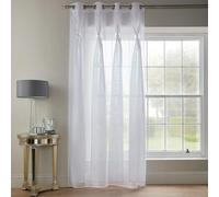 Voile Curtain Panel Ring Top Eyelet Semi-Sheer White Silver Pink Cream Diamante