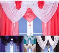 Voile Curtain Swag, Tassled Swags, Sheer Curtain Swags (Red)