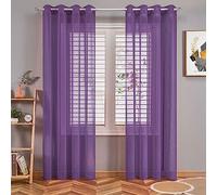 Voile Curtain with Eyelets Transparent Plain Thin Tulle Curtain Modern for Living Room Bedroom Semi-Transparent Curtain Translucent Window Curtain Decorative Curtain Room Divider Purple 100 cm x 200