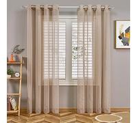 Voile Curtain with Eyelets Transparent Plain Thin Tulle Curtain Modern for Living Room Bedroom Semi-Transparent Curtain Translucent Window Curtain Decorative Curtain Room Divider Light Brown 100 cm x