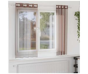 Voile Curtains Brown 140x175 cm Sheer Eyelet Panels 2pc 100% Polyester Washable