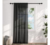 Voile Curtains for Windows 108 Drop, 1 Panel Dual Rod Pocket W56xL108 Inch | Light Filtering Semi-Transparent Sheer Curtains, Black Net Curtains for Living Room Bedroom Kitchen