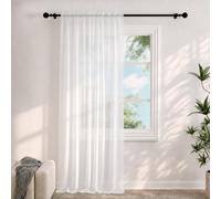 Voile Curtains for Windows 108 Drop, 1 Panel Dual Rod Pocket W56xL108 Inch | Light Filtering Semi-Transparent Sheer Curtains, White Net Curtains for Living Room Bedroom Kitchen