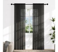 Voile Curtains for Windows 108 Drop, 2 Panels Dual Rod Pocket W56xL108 Inch | Light Filtering Semi-Transparent Sheer Curtains, Black Net Curtains for Living Room Bedroom Kitchen