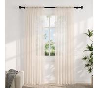 Voile Curtains for Windows 108 Drop, 2 Panels Dual Rod Pocket W56xL108 Inch | Light Filtering Semi-Transparent Sheer Curtains, Beige Net Curtains for Living Room Bedroom Kitchen