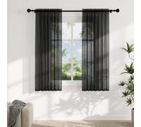Voile Curtains for Windows 45 Drop, 2 Panels Dual Rod Pocket W56xL45 Inch | Light Filtering Semi-Transparent Sheer Curtains, Black Net Curtains for Living Room Bedroom Kitchen