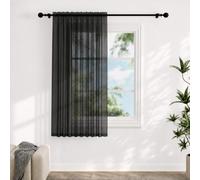 Voile Curtains for Windows 54 Drop, 1 Panel Dual Rod Pocket W56xL54 Inch | Light Filtering Semi-Transparent Sheer Curtains, Black Net Curtains for Living Room Bedroom Kitchen
