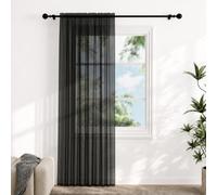Voile Curtains for Windows 72 Drop, 1 Panel Dual Rod Pocket W56xL72 Inch | Light Filtering Semi-Transparent Sheer Curtains, Black Net Curtains for Living Room Bedroom Kitchen