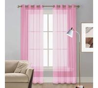 Voile Curtains, Room Darkening Curtains 225 x 150 cm Sunlight Blocking & UV Protected Curtains Door Fly Screen Curtain for Living Room Bedroom Kitchen, Pink