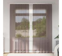 Voile Curtains with Rod Pockets, Pack of 2, Brown, 140 x 245 cm, 100% Polyester, Transparent Curtains with Privacy Screen, Opaque, Easy to Hang, for Living Room, Bedroom, Kitchen