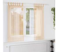 Voile Curtains with Rod Pockets, Pack of 2, Sand Colour, 140 x 175 cm, Semi-Transparent Curtain for Living Room, Bedroom, Kitchen with Privacy Screen and Light Air Permeability