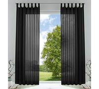 Voile Tab-Top Curtain Set of 2 Transparent Black 245 x 140 cm "Bern" | Loops detachable for curtain rail, sewn-in ruffle tape, lead band closure, 100% polyester voile, washable at 40 °C