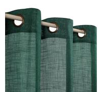 VOILYBIRD Forest Green Linen Curtains 96 Inches Long for Living Room Boho Semi Sheer Drapes with Bronze Grommets Set of 2 Panels