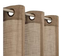 VOILYBIRD Latte Brown Grommet Linen Curtains 90 Inches Long for Living Room Boho Semi Sheer Drapes, 2 Panels
