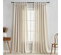 VOILYBIRD Linen Semi Sheer Curtains Tab Top Light Filtering Elegant Curtains & Drapes for Living Room 52 x 108 Inch Length, Set of 2 Panels, Beige