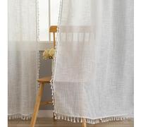 VOILYBIRD Linen Texture Boho Curtains 84 Inches Long for Living Room Farmhouse Curtains & Drapes Country Style, 40" W x 84" L, Off White, 2 Panels