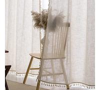VOILYBIRD Natural Linen Blended Farmhouse Curtains Living Room Boho Curtains & Drapes Country Style, W40 x L96, Natural, 2 Panels Set