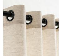 VOILYBIRD Natural Linen Curtains 90 Inches Long 2 Panels for Patio Door, Semi Sheer Linen Drapes Black Grommets Basketweave Slub Texture Curtains, 52”W x 90”L