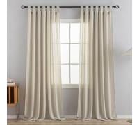 VOILYBIRD Natural Linen Semi Sheer Curtains Tab Top Light Filtering Elegant Curtains & Drapes for Bedroom 52 x 63 Inch Length, 2 Panels, Khaki