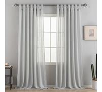 VOILYBIRD Natural Linen Semi Sheer Curtains Tab Top Light Filtering Elegant Curtains & Drapes for Living Room 52 x 96 Inch Length, 2 Panels, Light Grey