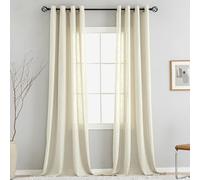 VOILYBIRD Natural Linen Texture Curtains with Eyelets, Linen Curtains for Windows, Living Room (Beige, H x W 220 x 140 cm, Pack of 2)