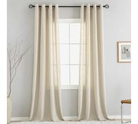 VOILYBIRD Natural Linen Texture Curtains with Eyelets, Linen Curtains for Windows, Living Room (Beige, H x W 245 x 140 cm, Pack of 2)