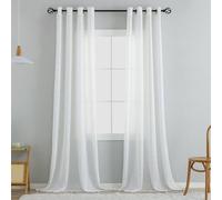VOILYBIRD Natural Linen Texture Curtains with Eyelets, Linen Curtains for Windows, Living Room (White, H x W 160 x 140 cm, Pack of 2)