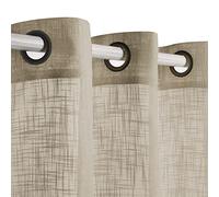 VOILYBIRD Palma Linen Textured Semi Sheer Curtains for Bedroom 63 Inch Length Draperies Curtains Bronze Grommet (52''W x 63''L, 2 Panels, Tan)