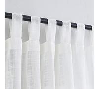 VOILYBIRD Set of 2 Light Filtering Linen Sheer Curtains with Tabs for Bedroom, 52 x 63 Inches, Off-White