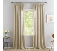 VOILYBIRD Set of 2 Linen Blended Fabric Curtains with Ruffle Tape, Linen Look Curtains for Bedroom, Living Room (H x W 220 x 140 cm, Khaki)
