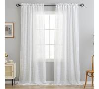 VOILYBIRD Short Curtains for Kitchen Window Linen Texture Curtains Farmhouse Country Style 45 Inch Length, W40 x L45, White, 2 Panels