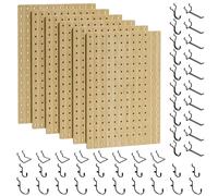VOIMO Bamboo Pegboard Organizer Set, 6 Panels (16"x12") with 48 Hooks - Eco-Friendly Wall Mounted Storage Rack for Tools, Crafts & Office - Natural Bamboo Pegboard System with Accessories