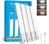 Voinee Care Under Cabinet Kitchen Lights-3 Colors with Adjustable Intensity, Motion Sensor Lights Indoor, USB Charging, Magnetic Installation, Suitable for Closets, Wardrobes, Bedrooms, Stairs-4 Pack