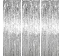 Voircoloria 3.3 x 6.6 ft Foil Fringe Backdrop Curtains, Tinsel Streamers Party Decorations, Fringe Backdrop for Birthday, Baby Shower, Gender Reveal, Graduation (3, Silver)