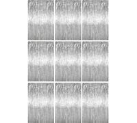 Voircoloria 3.3 x 6.6 ft Foil Fringe Backdrop Curtains, Tinsel Streamers Party Decorations, Fringe Backdrop for Birthday, Baby Shower, Gender Reveal, Graduation (9, Silver)