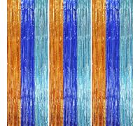 Voircoloria 3 Pack 3.3 x 8.2 ft Blue Orange Foil Fringe Backdrop Curtains, Tinsel Streamers Party Decorations, Fringe Backdrop, Door Shimmer for Birthday Party