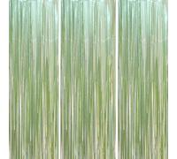 Voircoloria 3 Pack 3.3 x 8.2 ft Sage Green Foil Fringe Backdrop Curtains, Tinsel Streamers Party Decorations, Door Shimmer for Baby Shower, Birthday, Martini Party Decorations