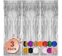 Voircoloria 3 Pack 3.3x8.2 Feet Silver Foil Fringe Backdrop Curtains, Tinsel Streamers Birthday Party Decorations, Fringe Backdrop for 2025 New Years Eve, Graduation, Baby Shower, Gender Reveal