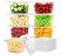 VOISEN 6 Pack Plastic Food Pan with Lids 1/6 Size 4 Inch Deep Commercial Food Storage Containers for Fridge Salad Fruits Vegetables Clear Restaurant Polycarbonate