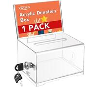 VOISEN Clear Donation Box With Lock, Ballot With Sign Holder, Suggestion for Fundraising, Voting With Slot for School, Conference - 6.2x4.6x3.9 Inch