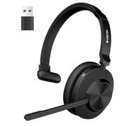 Voistek Mono Bluetooth Headset with Microphone,Wireless One-Ear Headphones with Microphone Noise Cancelling Mic with USB Dongle,50H Battery,Mute Button for Office,PC,Laptop,Zoom,Teams,Call Center